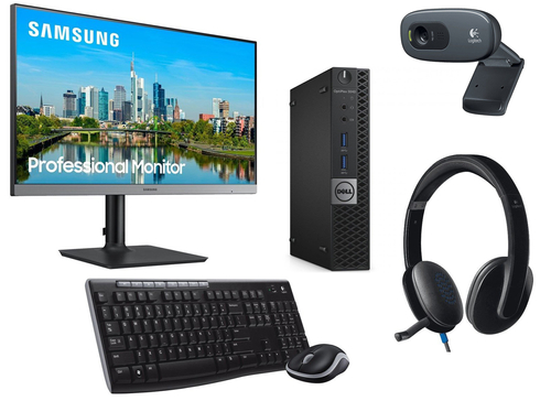 Zestaw do nauki/pracy zdalnej | Komputer stacjonarny Dell Optiplex 3040 Micro i5 - 6 generacji / 8GB / 120GB SSD / Klasa A + Monitor Samsung 24" + Zestaw klawiatura + mysz MK270 + Kamerka Logitech C270 + Słuchawki Logitech H540
