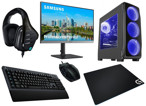 Zestaw gamingowy Logitech - Intel Core i5-10400F / Zotac GeForce GTX 1650 4GB / 240GB SSD / 8GB DDR4 / WIN 10 PRO + Monitor Samsung 24" + Klawiatura Logitech G613 + Myszka Logitech G600 + Słuchawki Logitech G633 + Podkładka Logitech G640