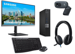 Zestaw do nauki/pracy zdalnej | Komputer stacjonarny Dell Optiplex 3040 Micro i5 - 6 generacji / 8GB / 120GB SSD / Klasa A + Monitor Samsung 24" + Zestaw klawiatura + mysz MK270 + Kamerka Logitech C270 + Słuchawki Logitech H540
